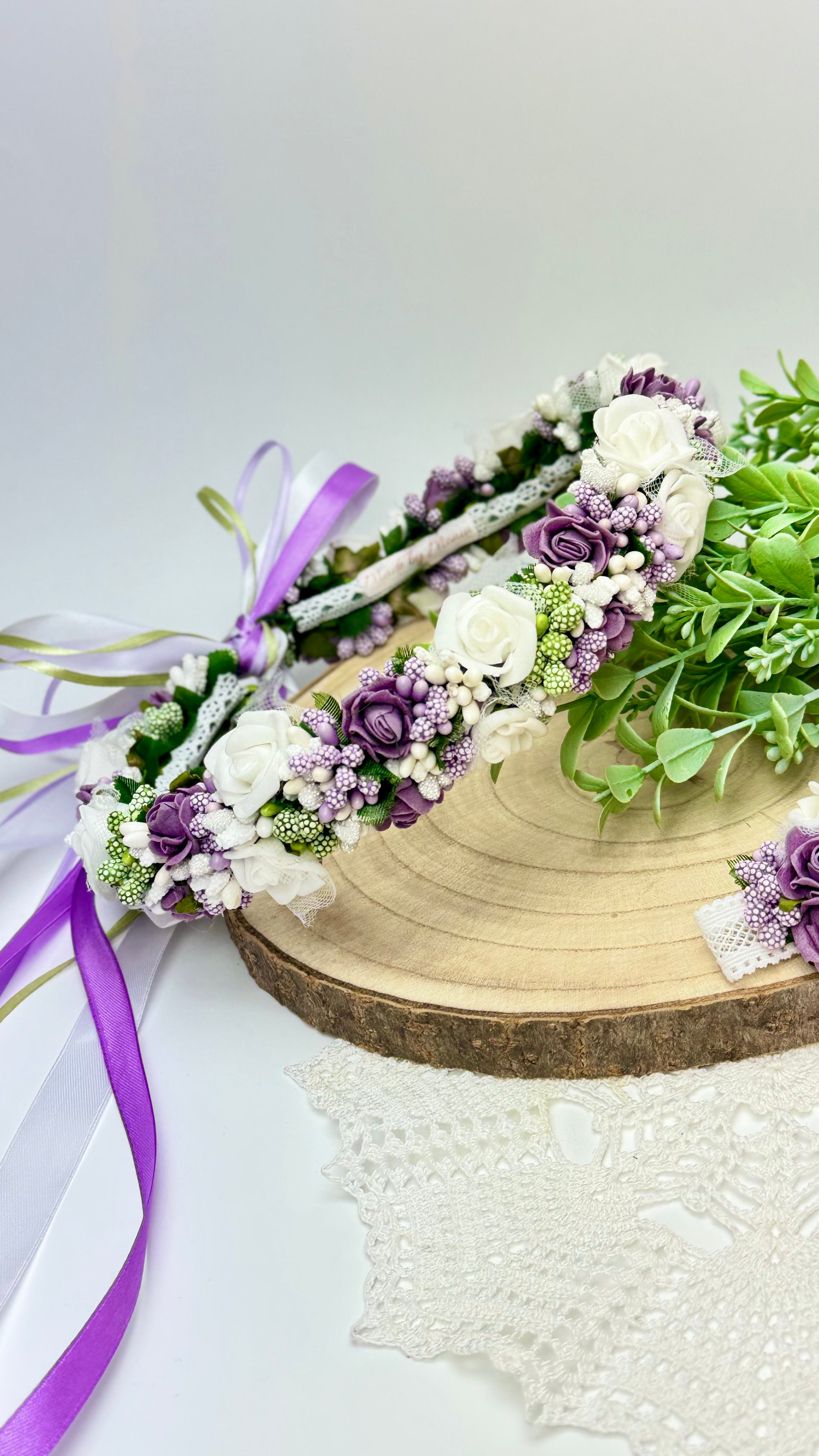 Zestaw komunijny- wianuszek oraz bransoletka na opasce elastycznej