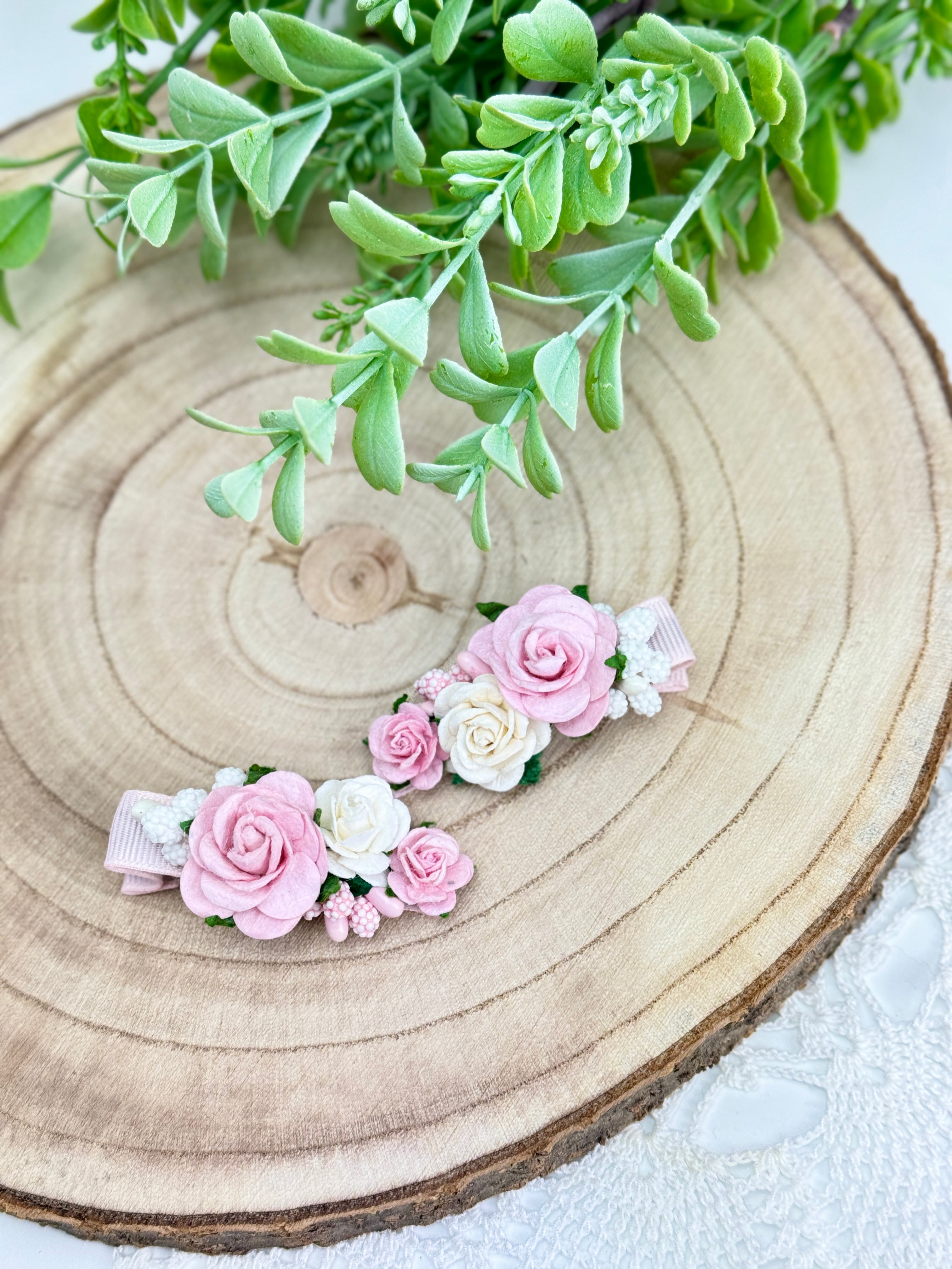 Spinki z różowymi różyczkami 2 sztuki