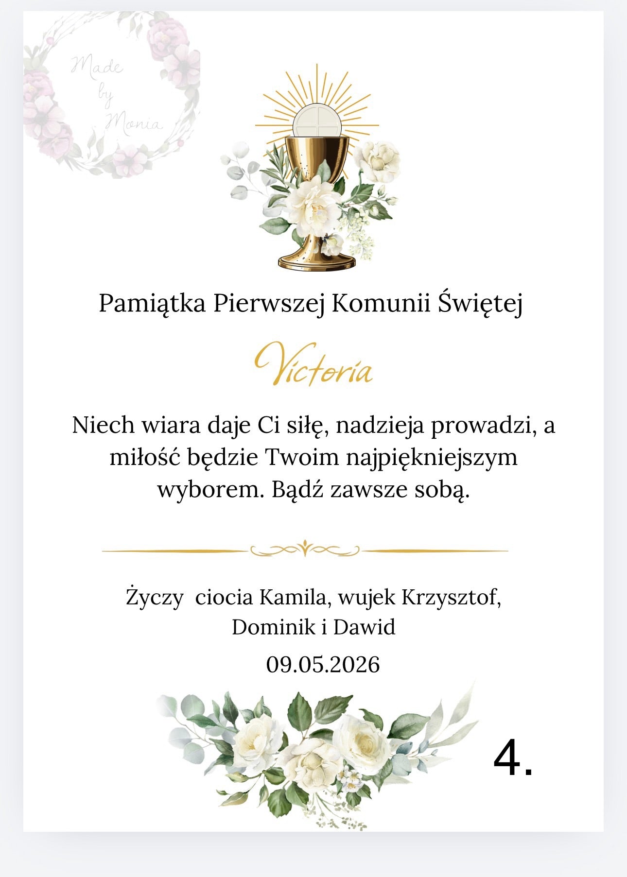 Subtelna Ramka rozmiar A4- Pamiątka Pierwszej Komunii Świętej