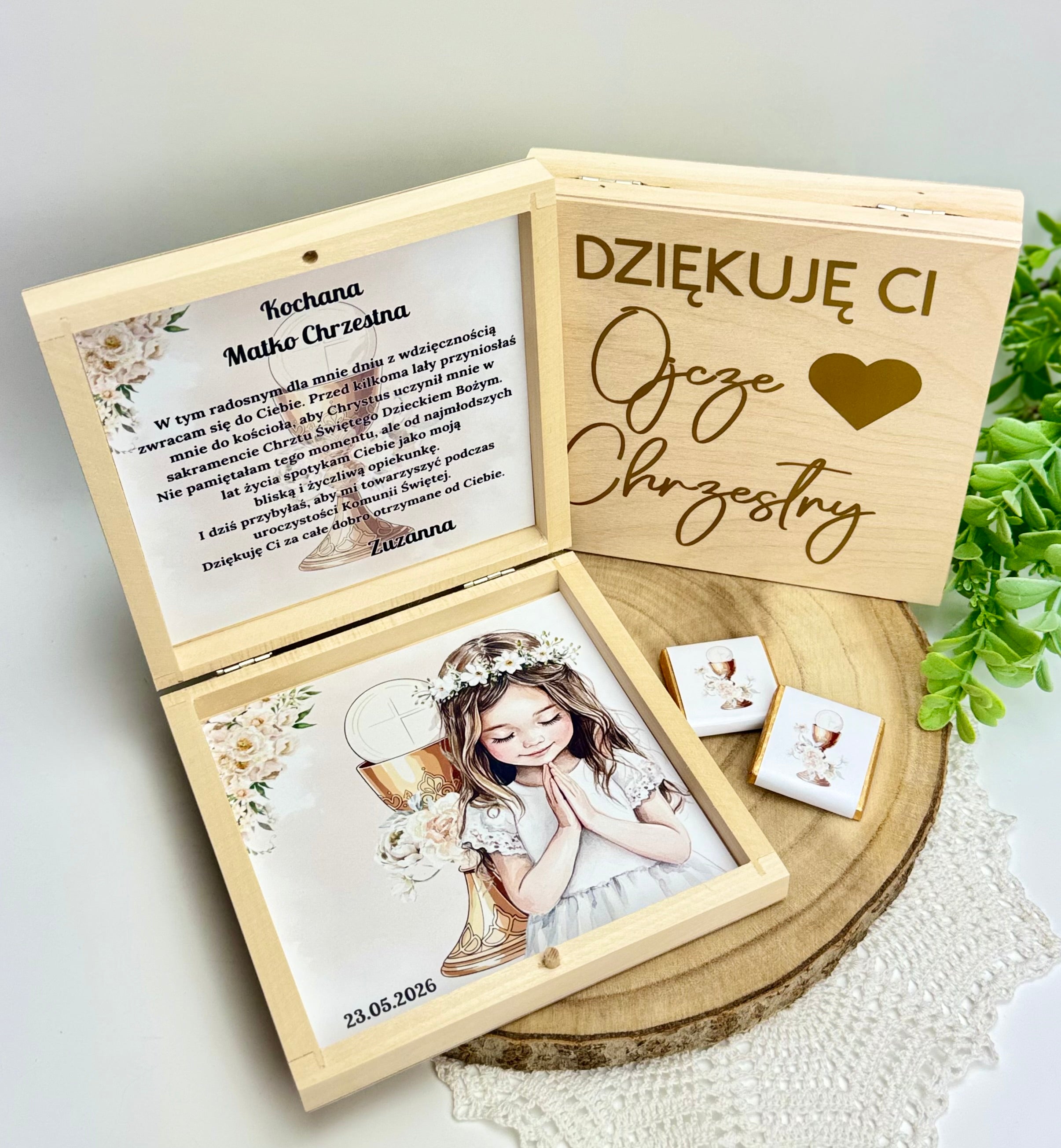 Pudełeczko jako podziękowanie dla Chrzestnym / Chrzestną - wzór 2