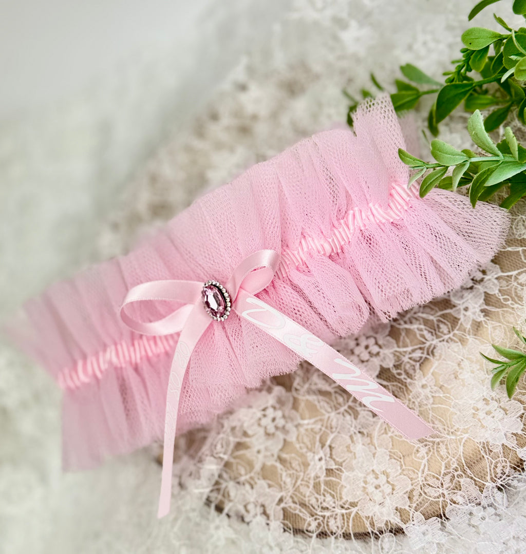 Podwiązka tiulowa- Różowa