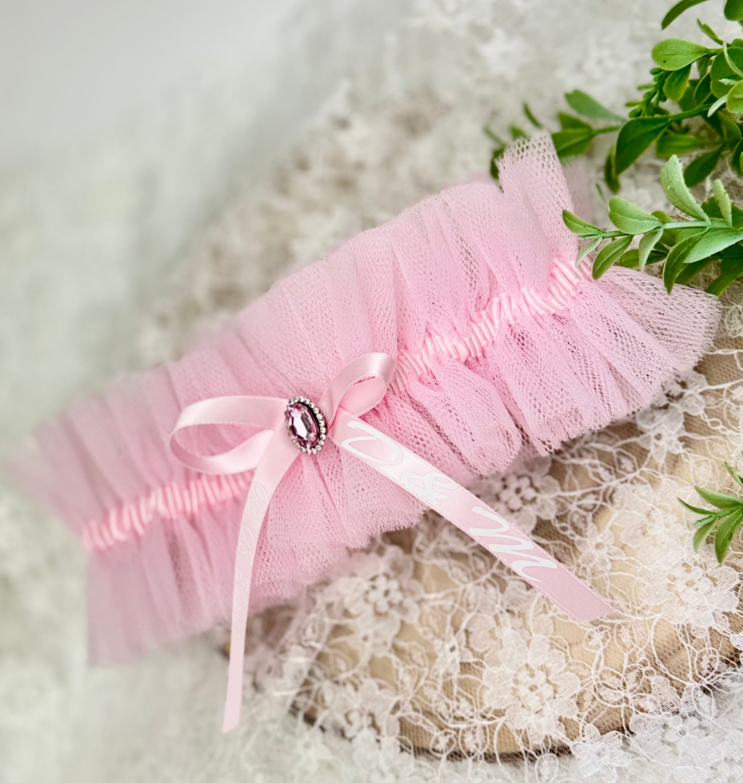 Podwiązka tiulowa- Różowa