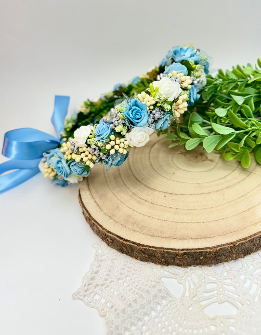 Wianuszek komunijny - Niebieski z akcentem srebrnym