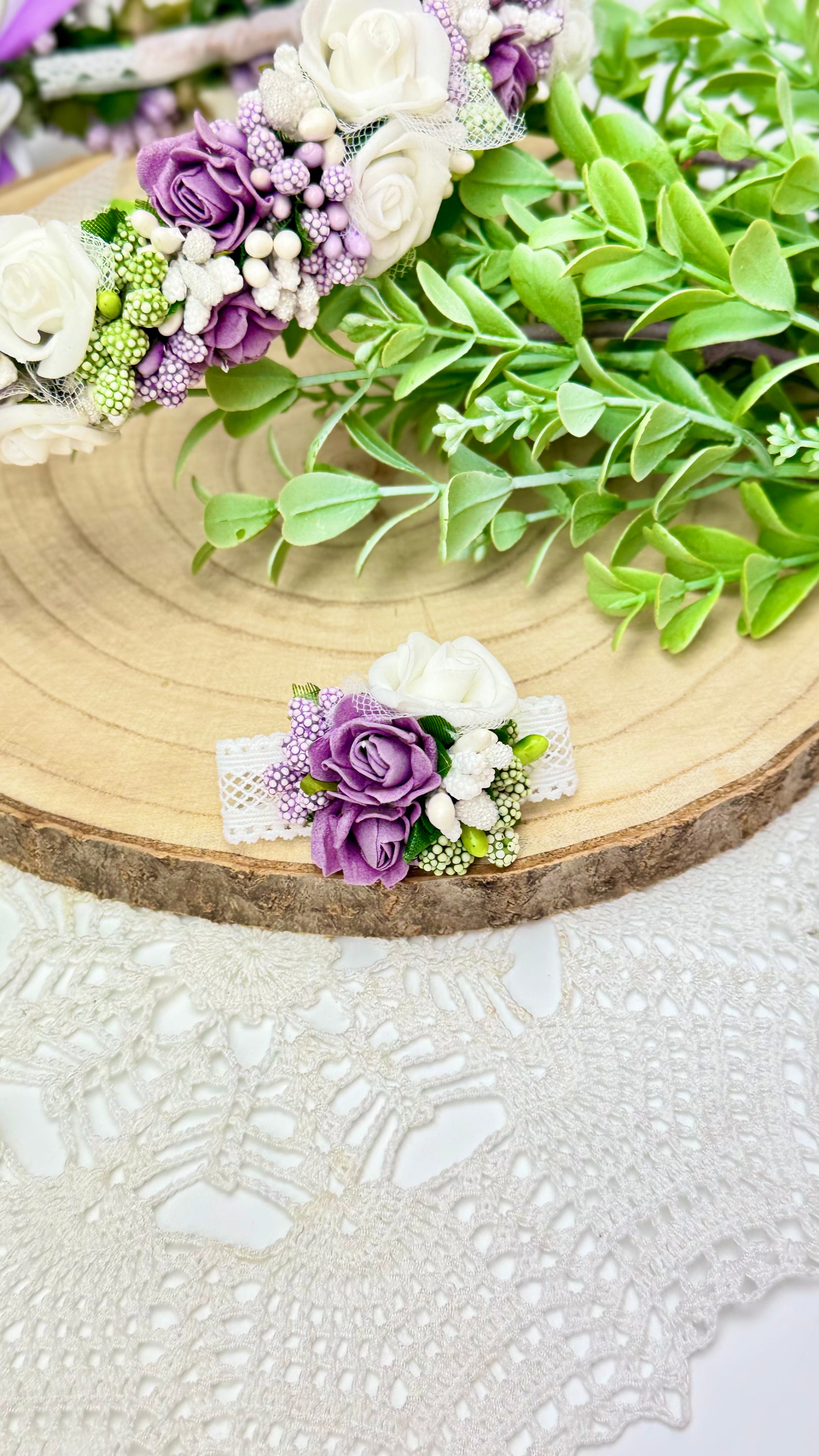 Zestaw komunijny- wianuszek oraz bransoletka na opasce elastycznej