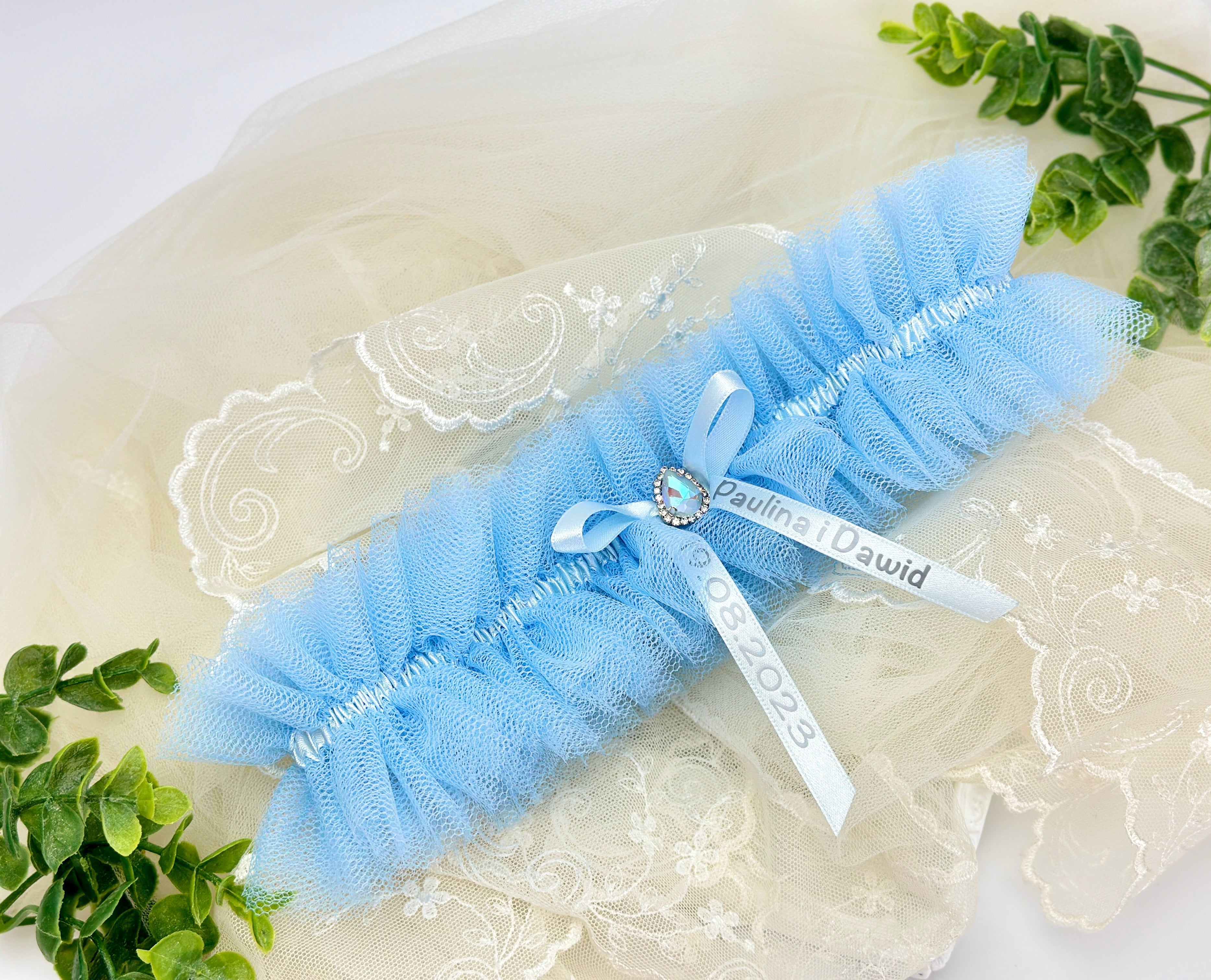 Podwiązka tiulowa- Niebieska