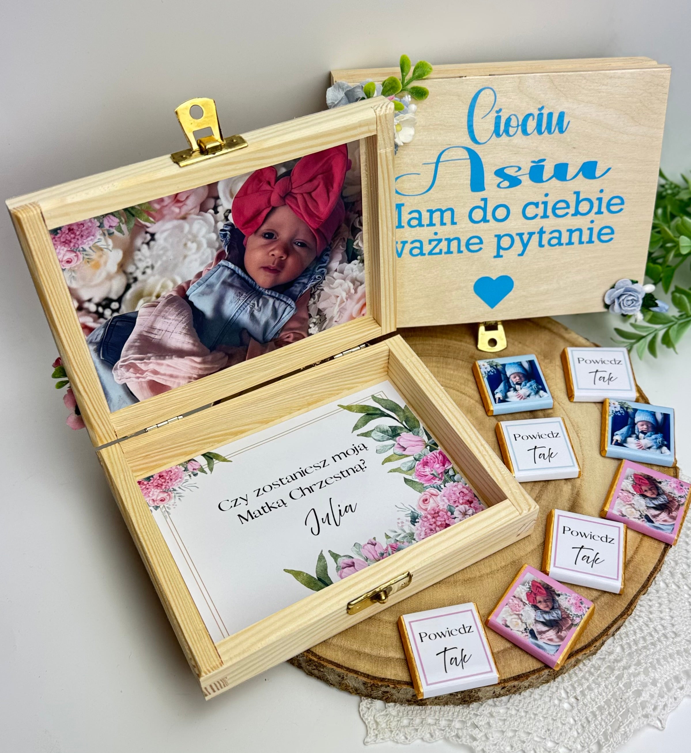 Pudełeczko z czekoladkami – wyjątkowe zapytanie o zostanie Chrzestnym / Chrzestną. Wzór 2