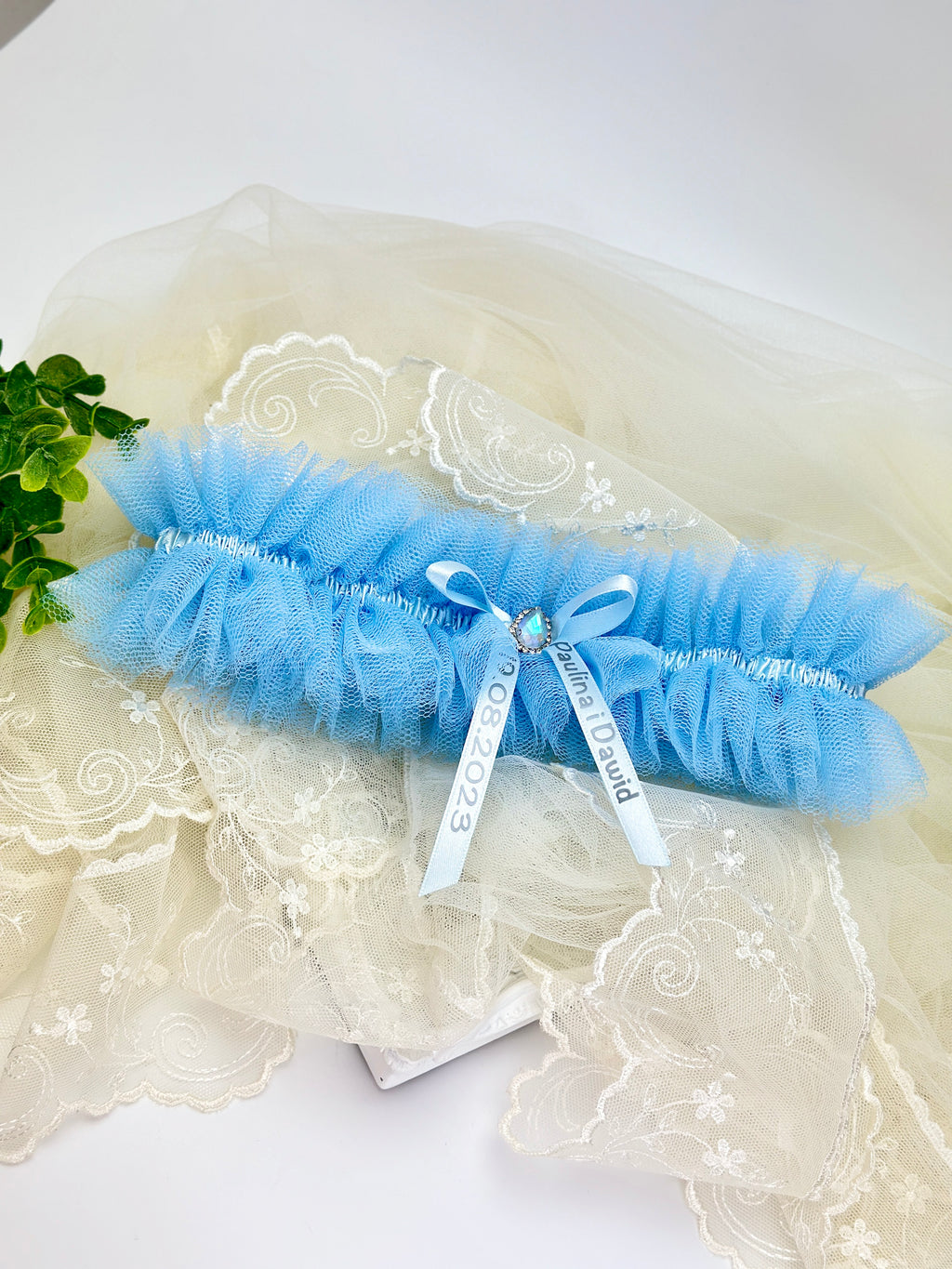 Podwiązka tiulowa- Niebieska