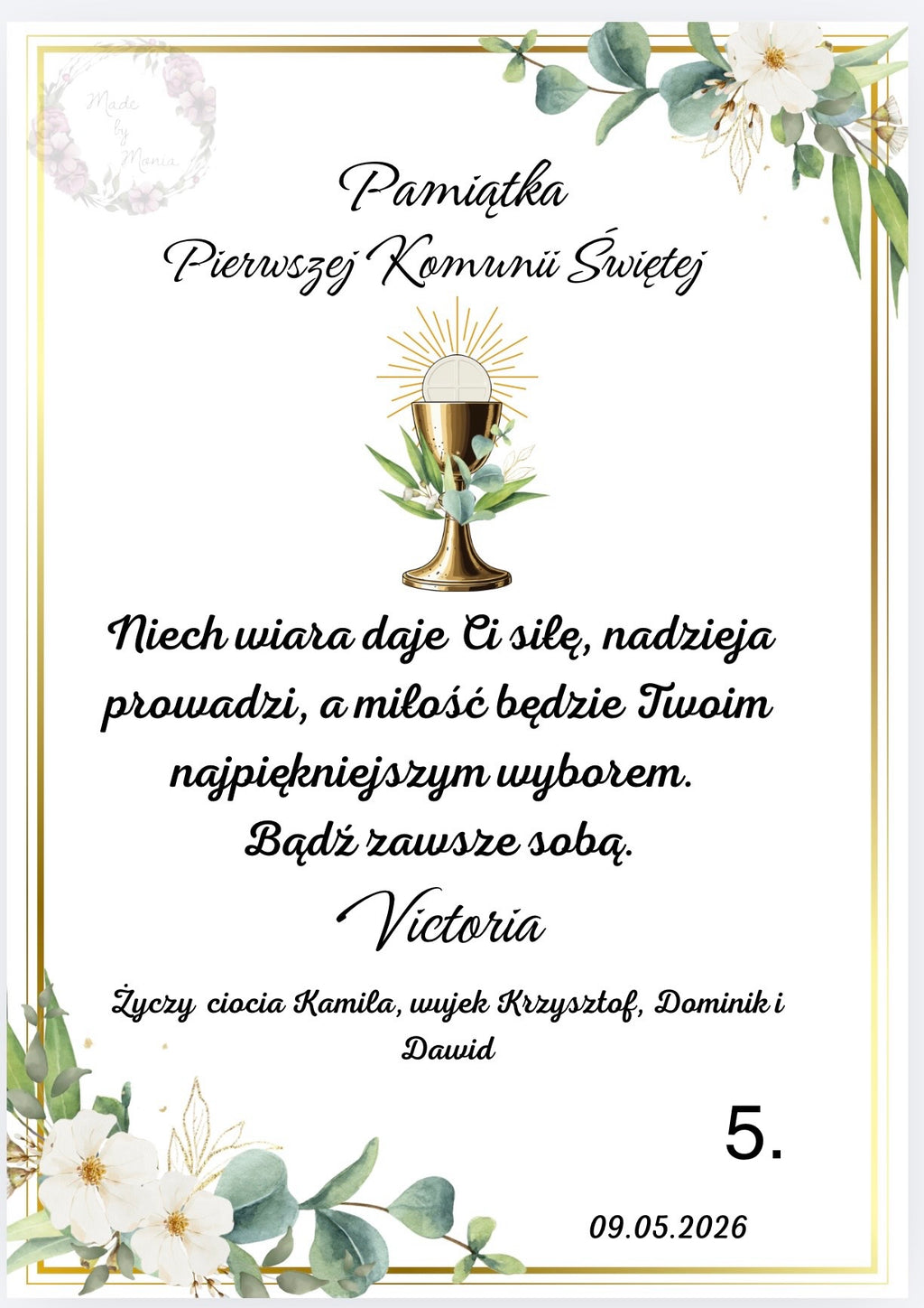 Subtelna Ramka rozmiar A4- Pamiątka Pierwszej Komunii Świętej