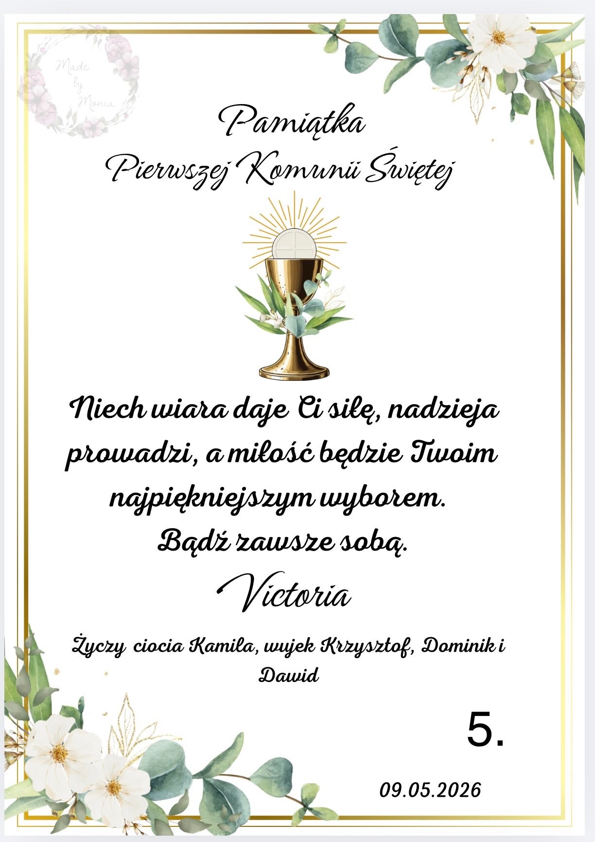 Subtelna Ramka rozmiar A4- Pamiątka Pierwszej Komunii Świętej