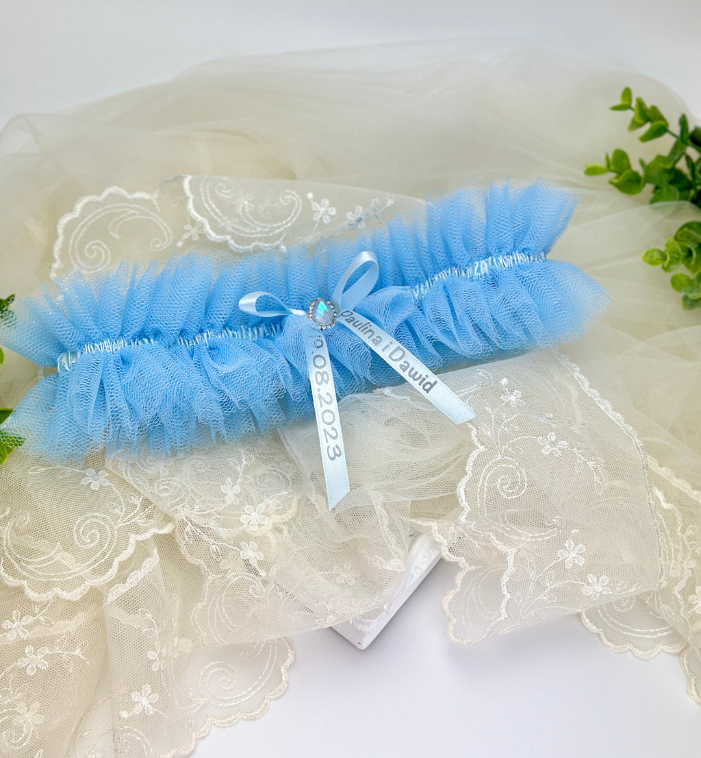 Podwiązka tiulowa- Niebieska