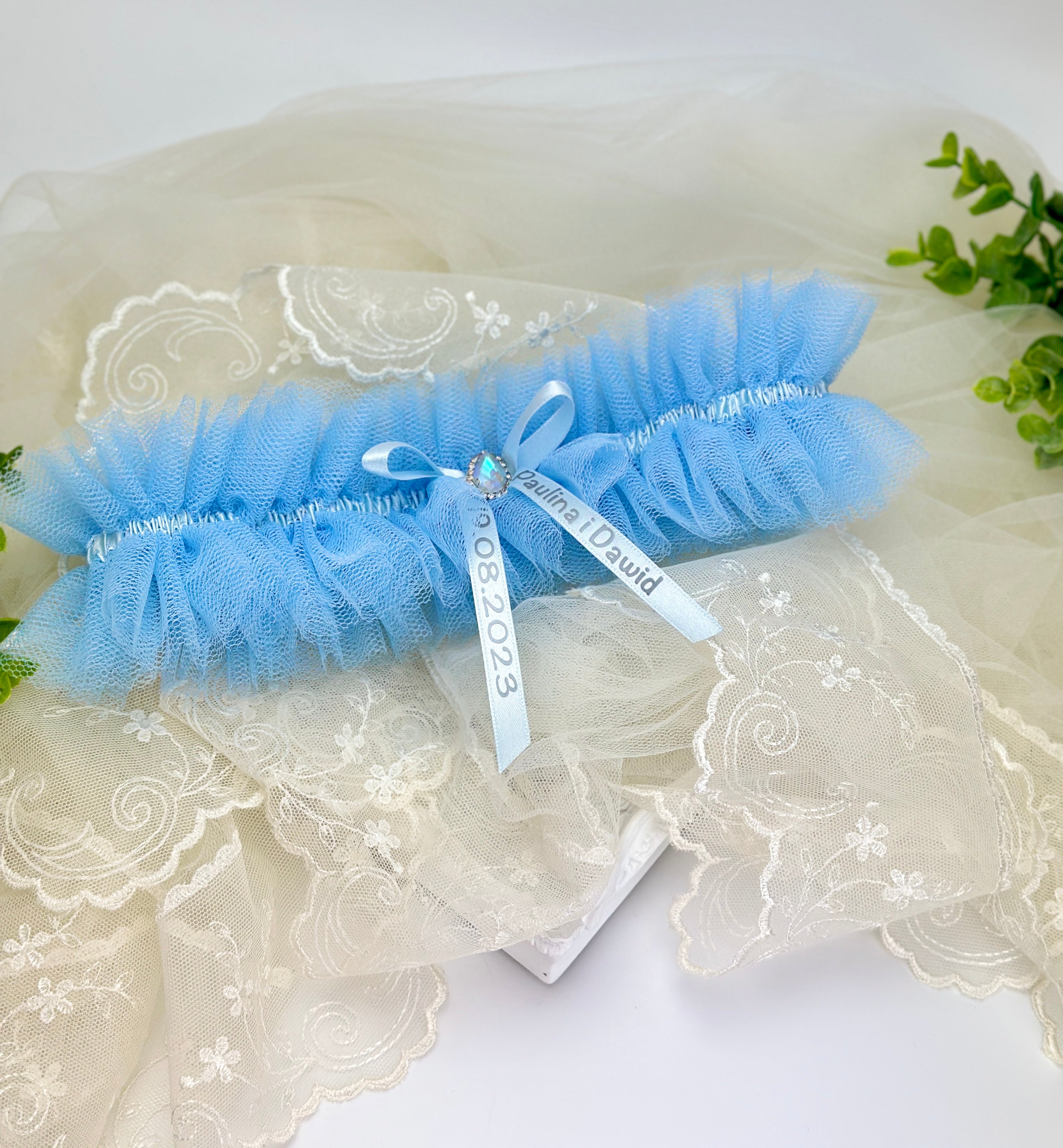 Podwiązka tiulowa- Niebieska