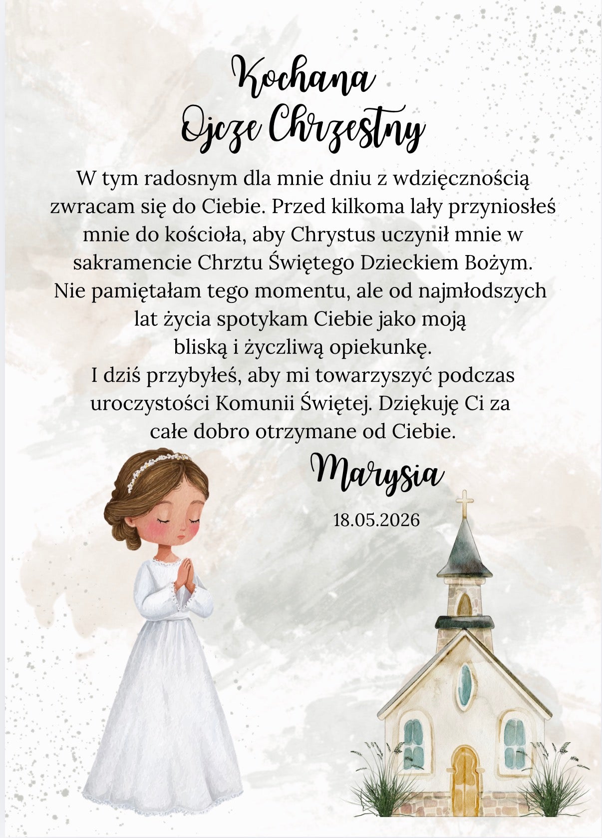 Ramka rozmiar A4- Podziękowanie dla chrzestnej/ chrzestnego w postaci ramki